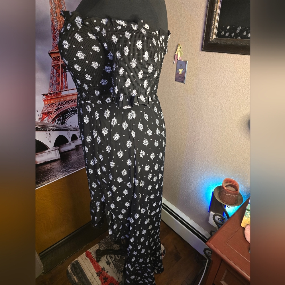 2X(Fits XL Best) NWT FRANCESCA'S Black/Wht Hi Low Side Split Maxi Dress 16-21ptp - Picture 2 of 12
